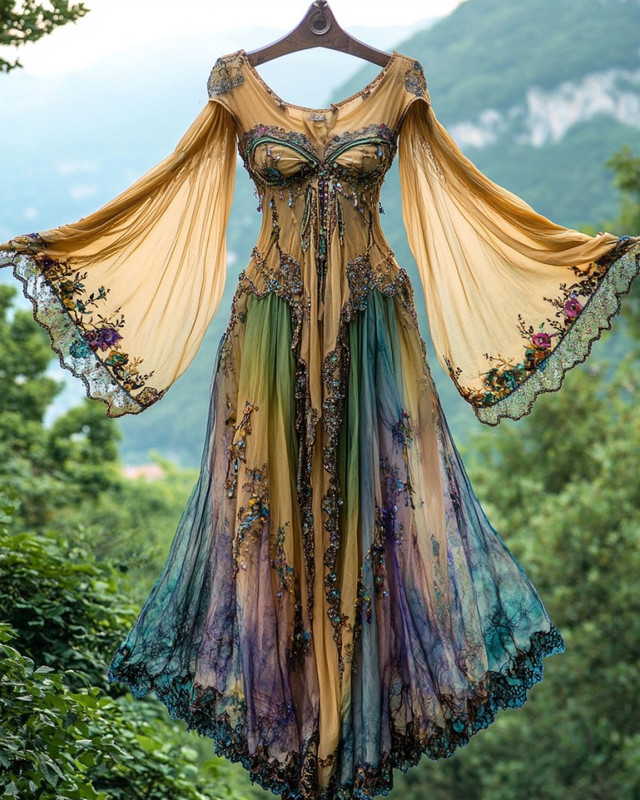 Summer Vacation Ruffle Lace Contrast Color Maxi Dress