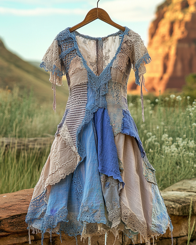 Summer Vintage Floral Lace Patchwork Dress