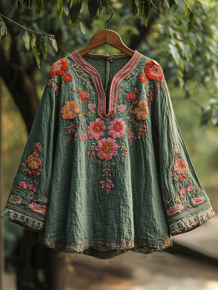 Women's Bohemian Vacation Vintage Floral Long Sleeve Shirt
