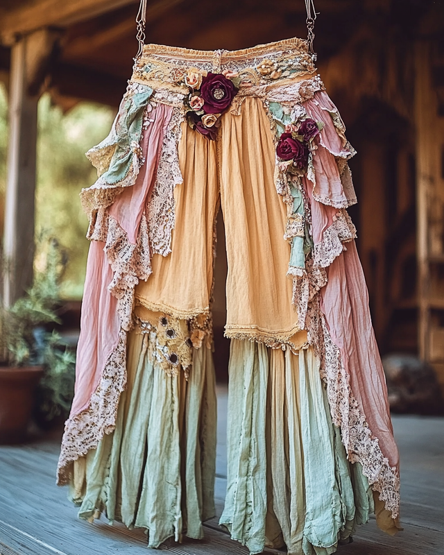 Summer Vacation Ruffle Lace Contrast Pants