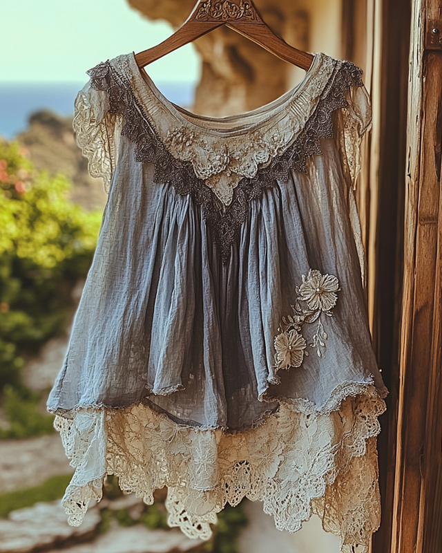 Summer Vacation Ruffle Lace Patchwork Top