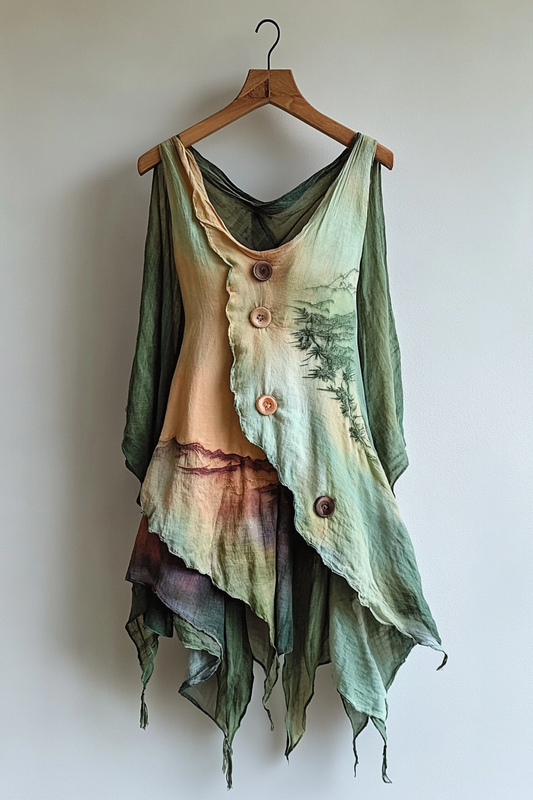 Vacation Handmade Color-Blocking Rainbow Irregular Dress