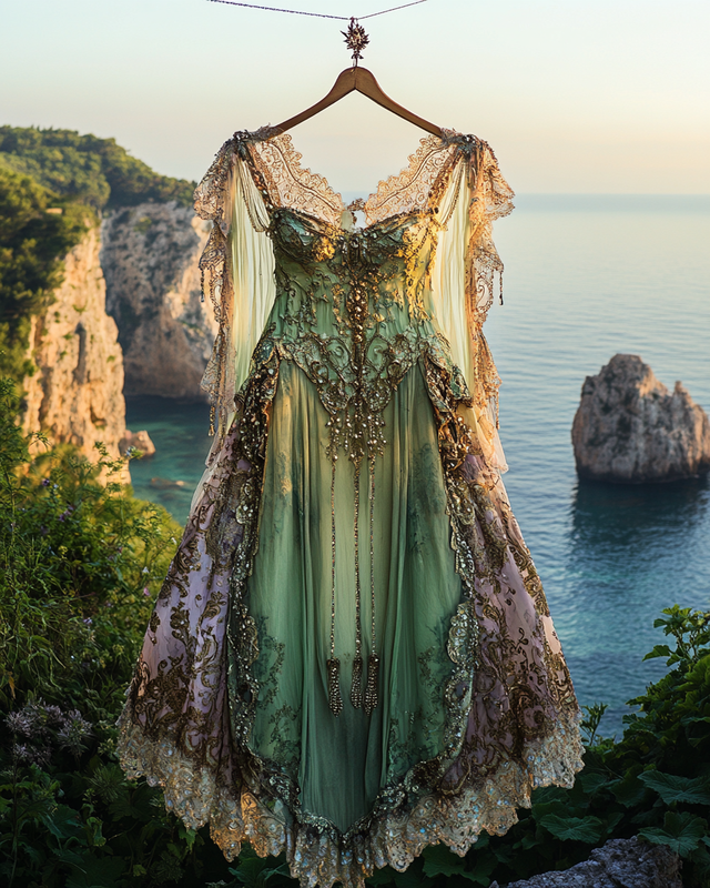 Summer Holiday Ruffle Lace Contrast Dress