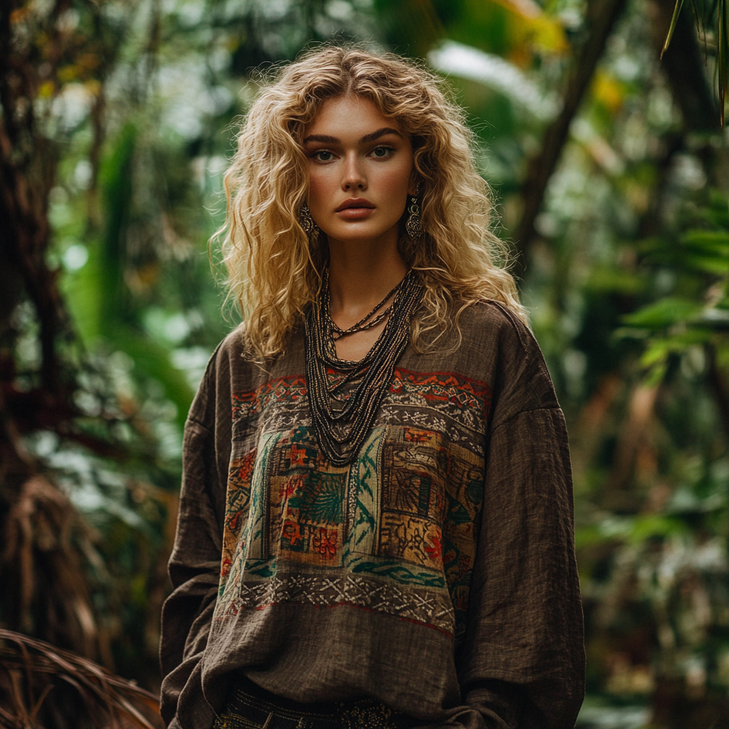 Bohemian Resort Vintage Linen Print Casual Long Sleeve Top