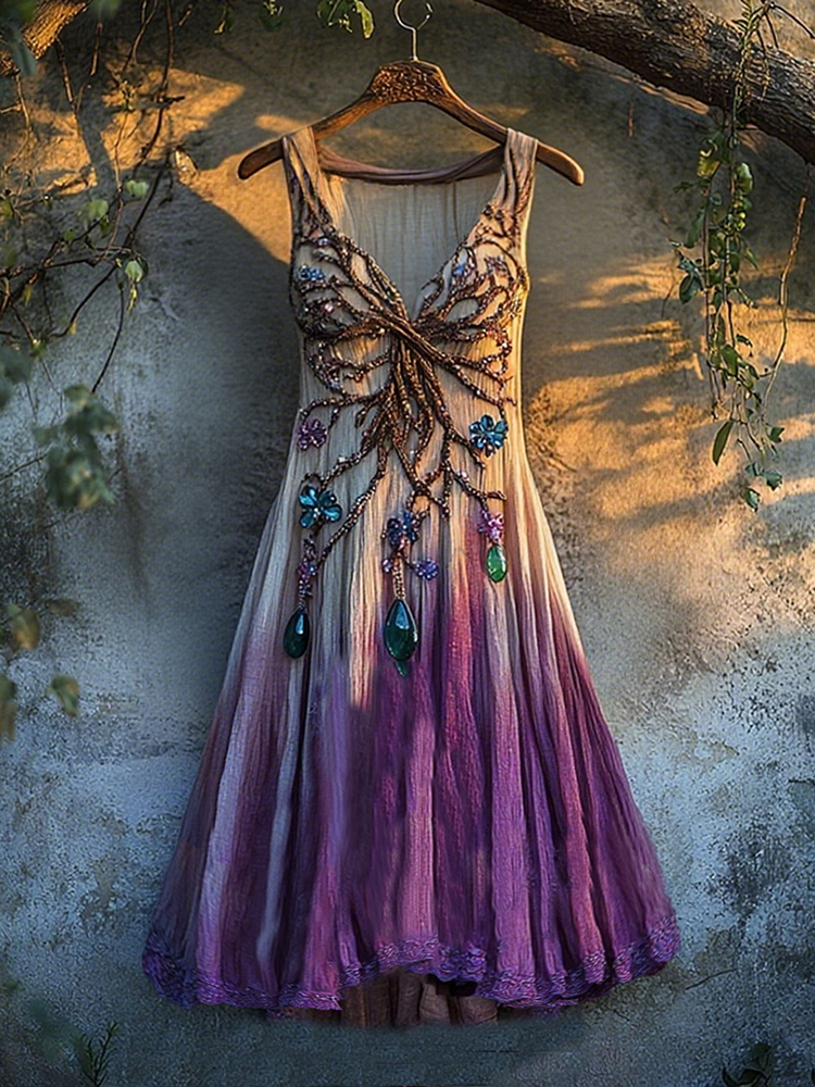 Women's Norse Mythology Celtic Knot Patchwork Linen Maxi Dress