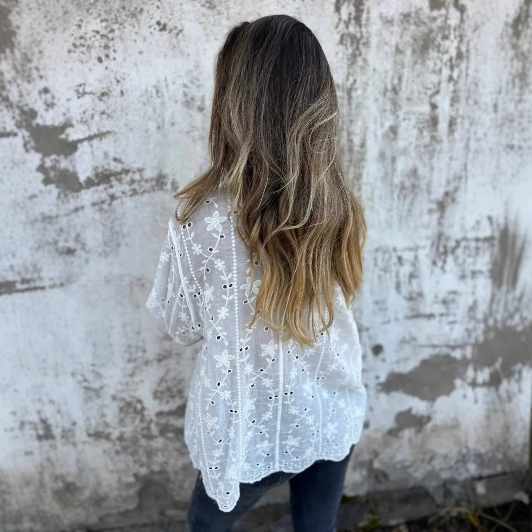 New Embroidered Lace Cotton Linen Women's Shirt