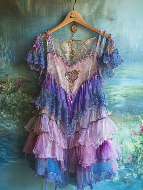 Summer Vacation Ruffle Lace Contrast Color Dress