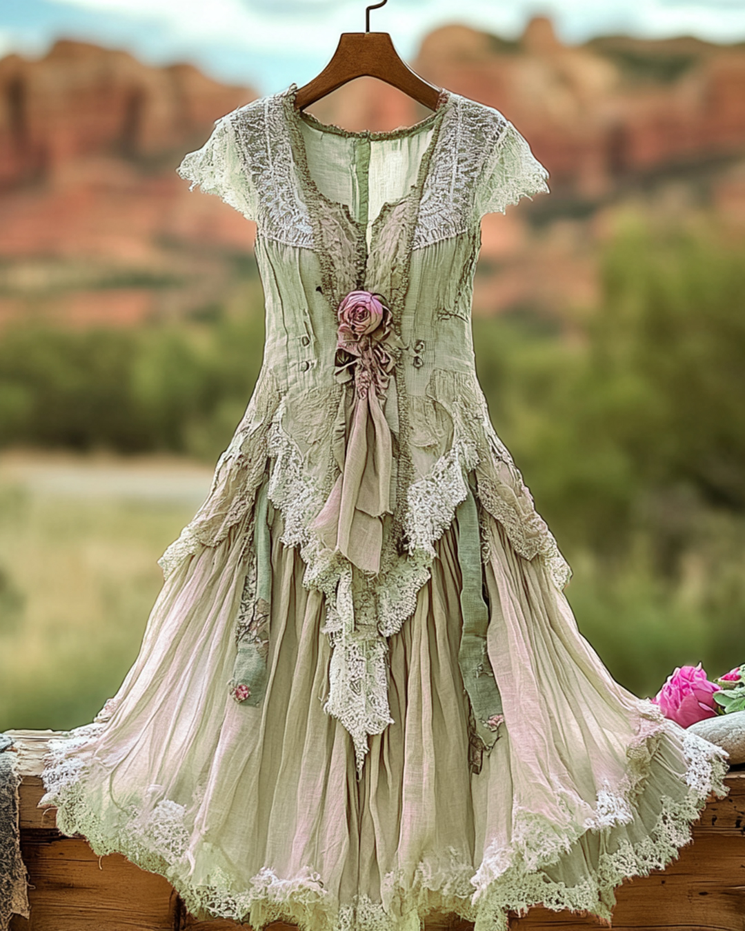 Summer Vintage Floral Lace Patchwork Orange Dress