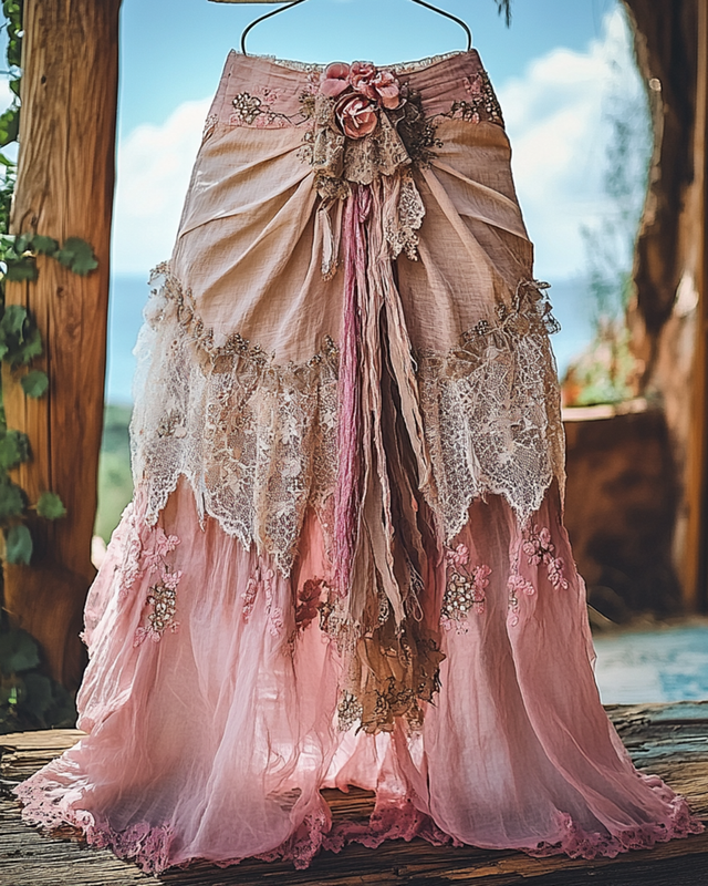 Summer Vacation Ruffle Lace Patchwork Skirt