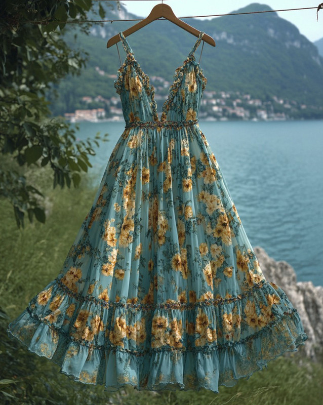 Summer Vacation Floral Print Chiffon Contrast Maxi Dress