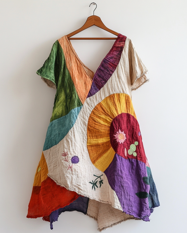 Handmade color block gradient rainbow dress