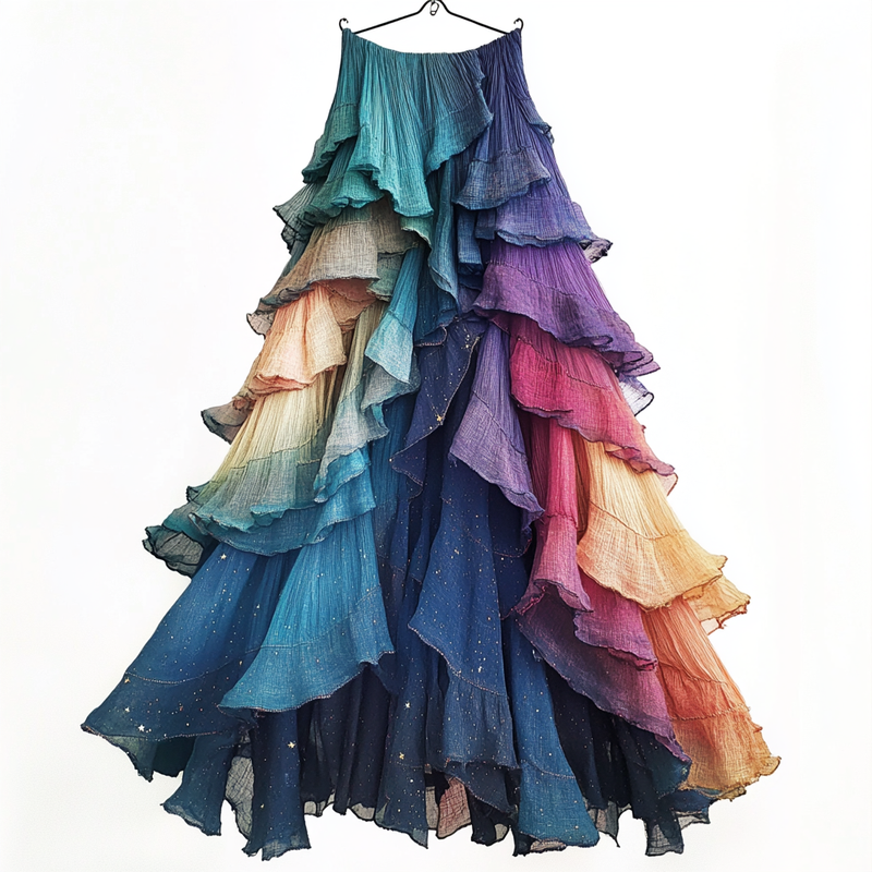 Summer gradient ruffle skirt