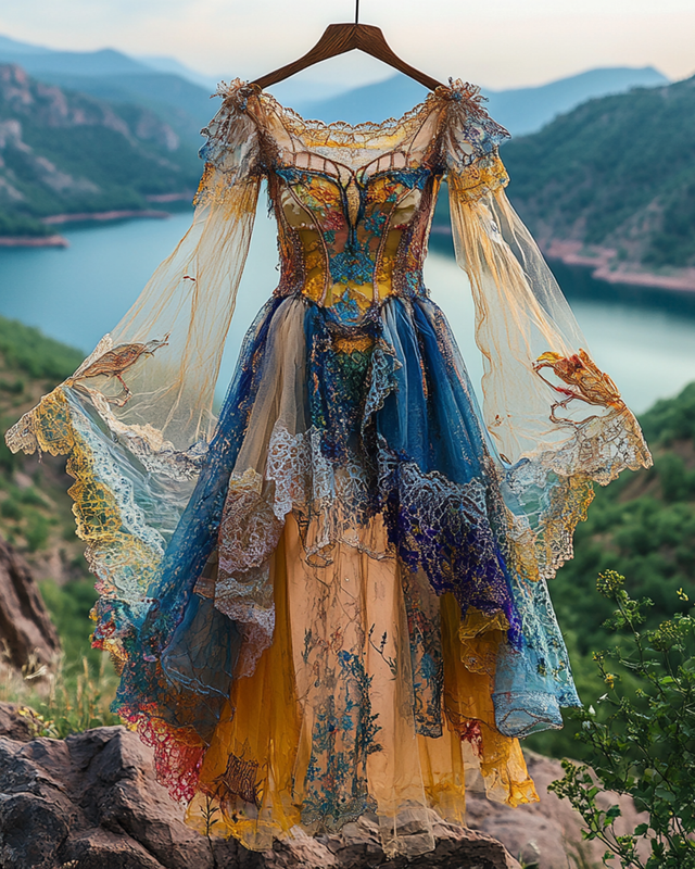 Summer Irregular Lace Patchwork Beaded Ruffle Dress