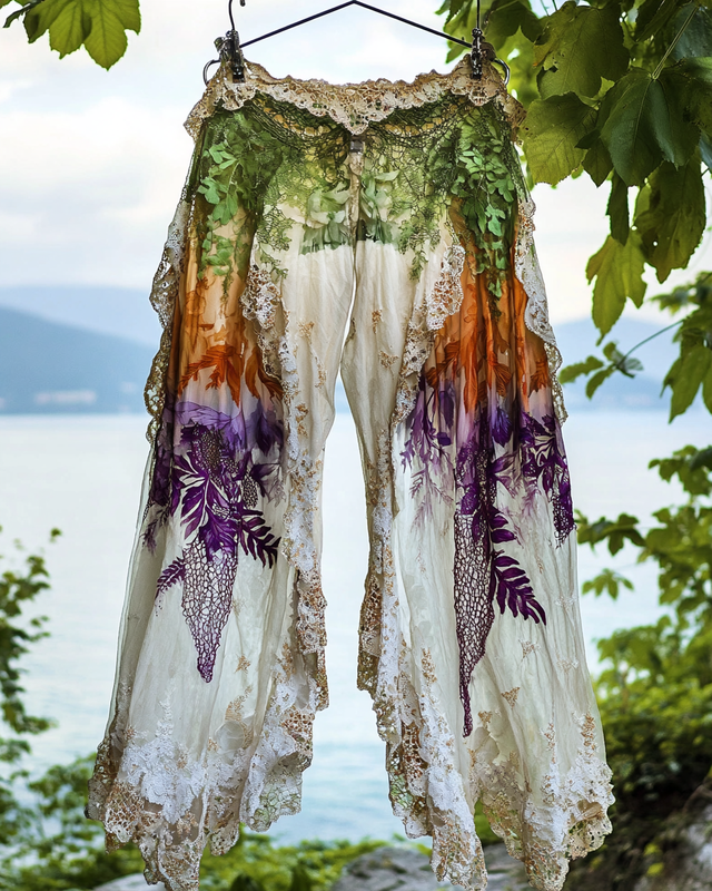 Summer Vacation Ruffle Lace Contrast Pants