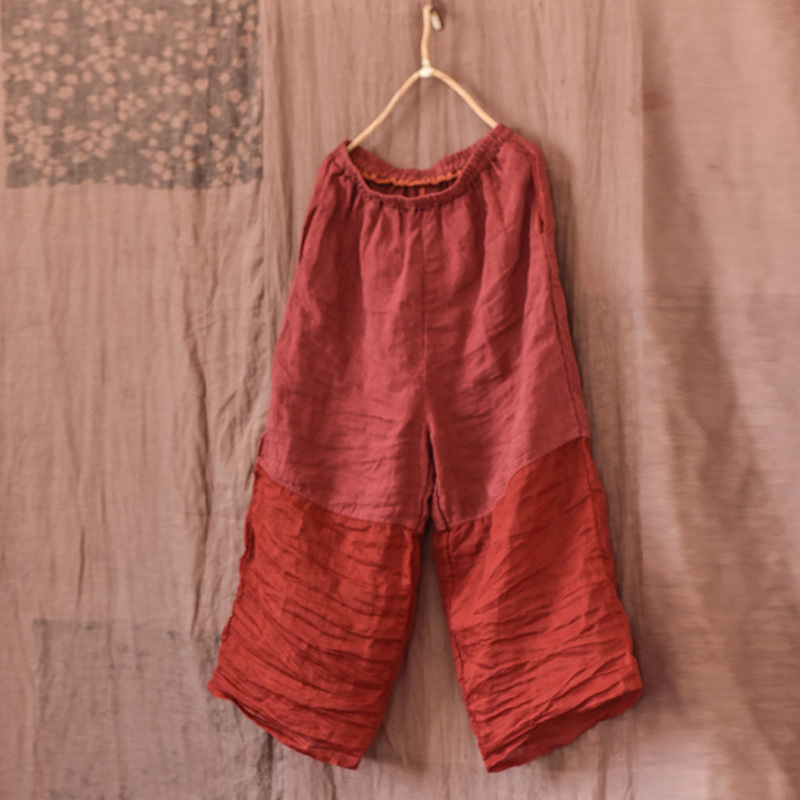 Vintage Patchwork Loose Wide-leg Linen Blend Pants