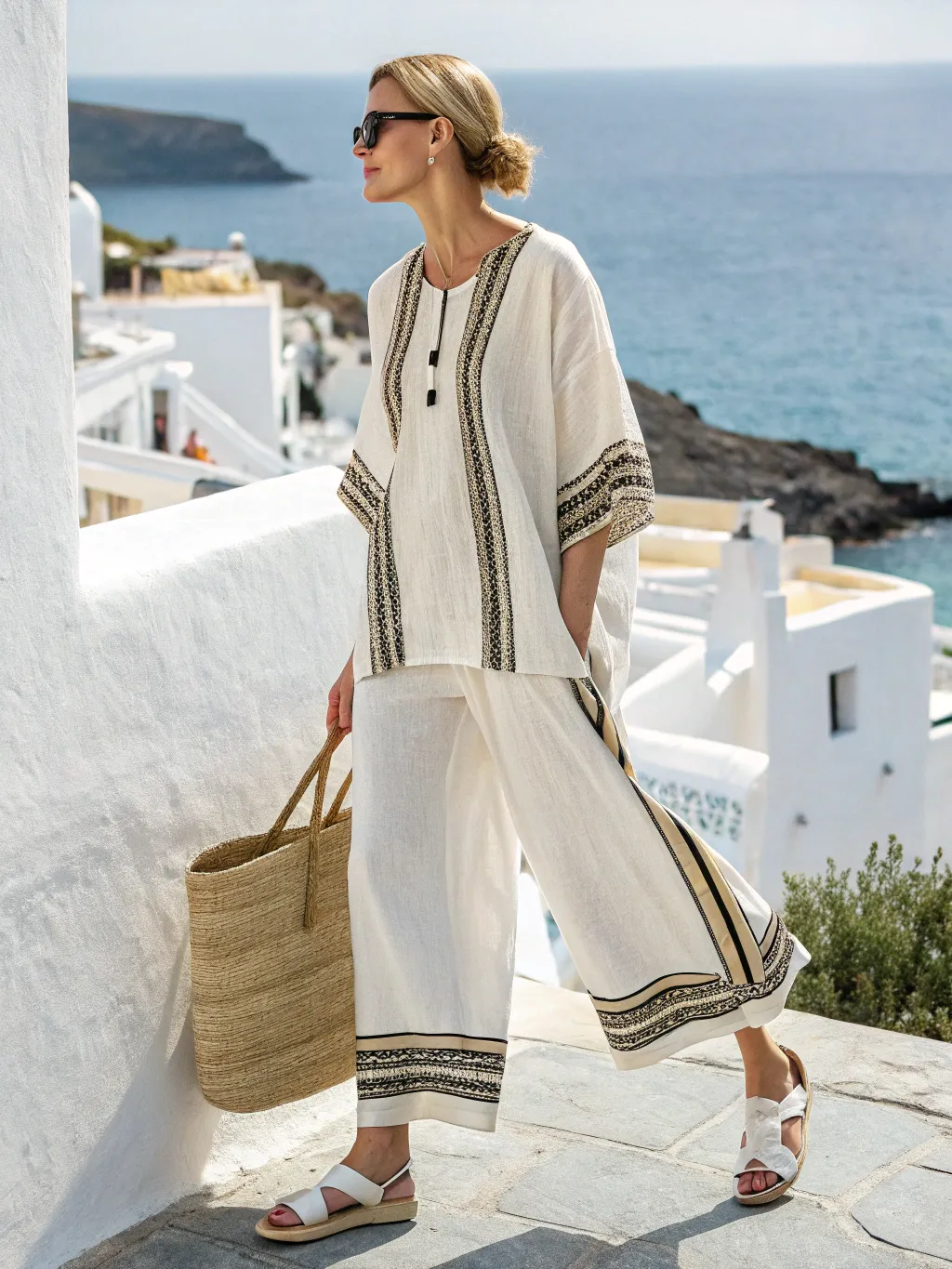 Cotton and linen women's striped suit