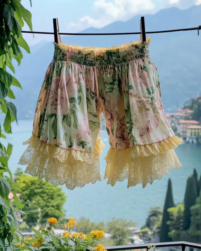 Summer Vacation Ruffle Lace Chiffon Contrast Shorts