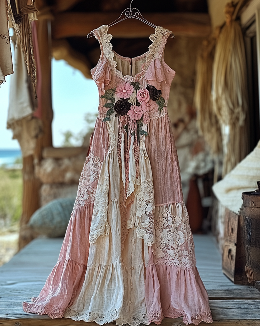Summer Vacation Ruffle Lace Patchwork Dress