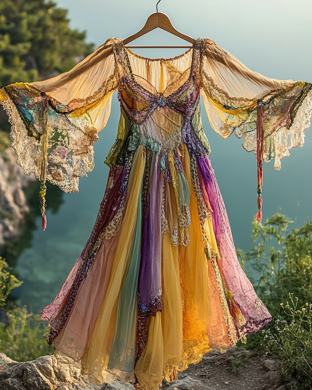 Summer Irregular Lace Patchwork Beaded Ruffle Dress