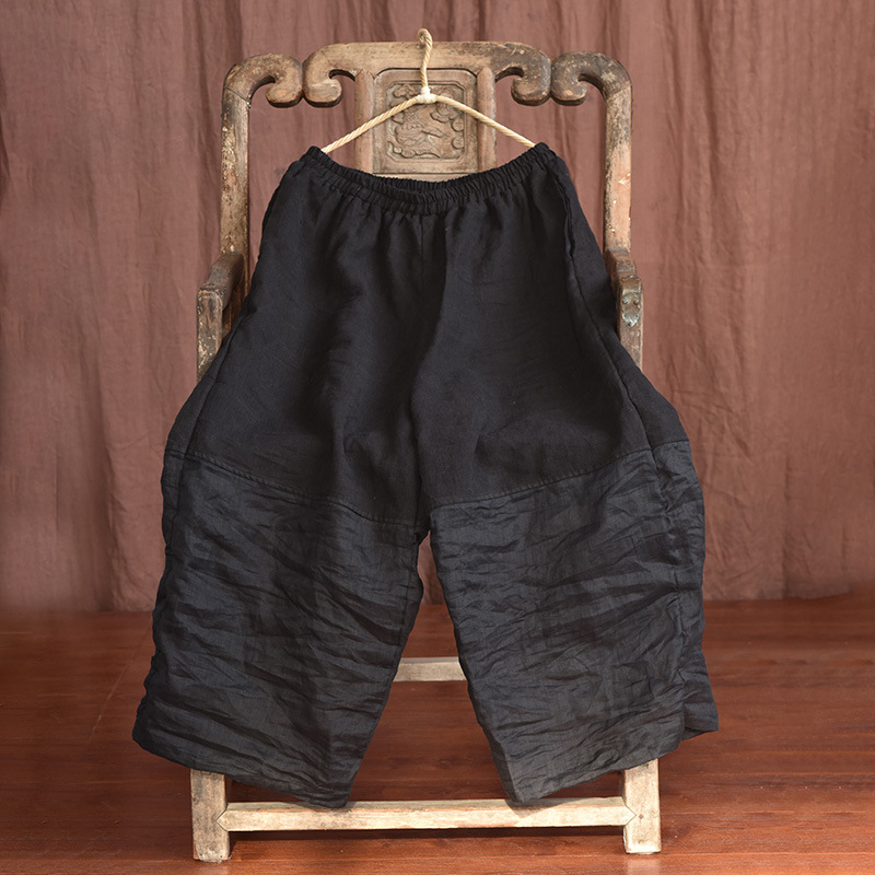 Vintage Patchwork Loose Wide-leg Linen Blend Pants