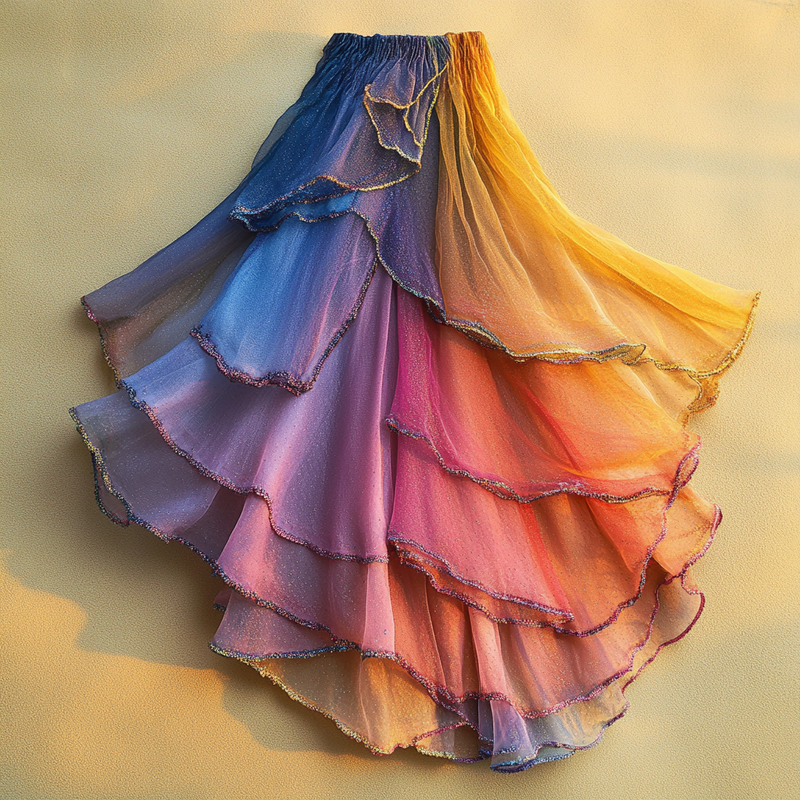 Summer gradient ruffle skirt