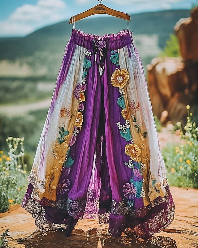 Summer Vacation Ruffle Lace Patchwork Pant