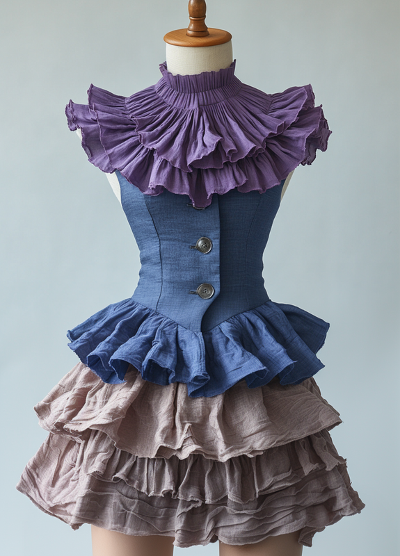 Summer color block ruffled chiffon dress