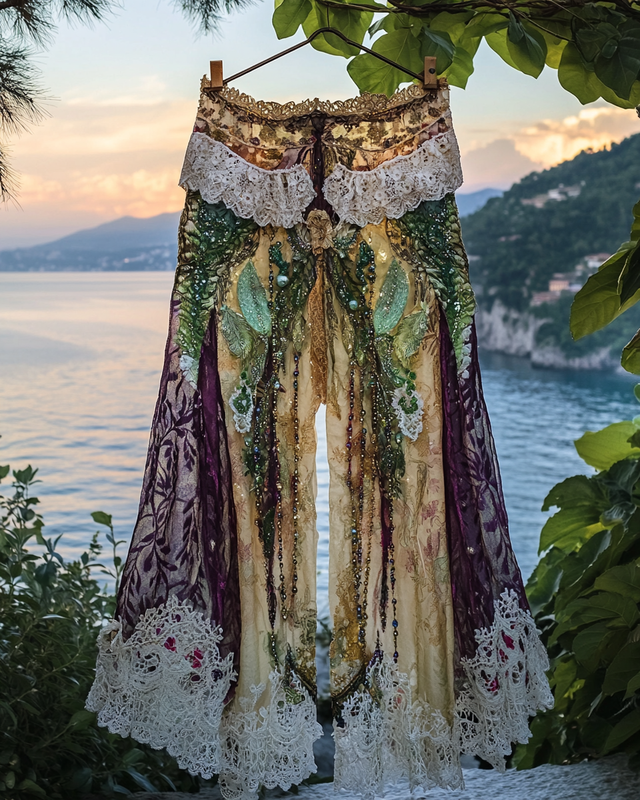 Summer Vacation Ruffle Lace Contrast Pants