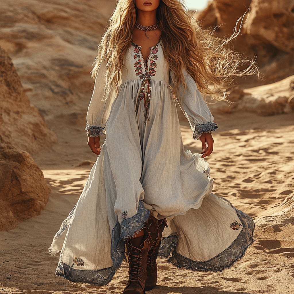 Desert Style Holiday Bohemian Vintage Linen Casual Dress