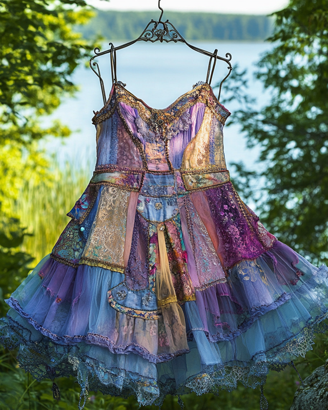 Summer Irregular Lace Patchwork Beaded Ruffle Top