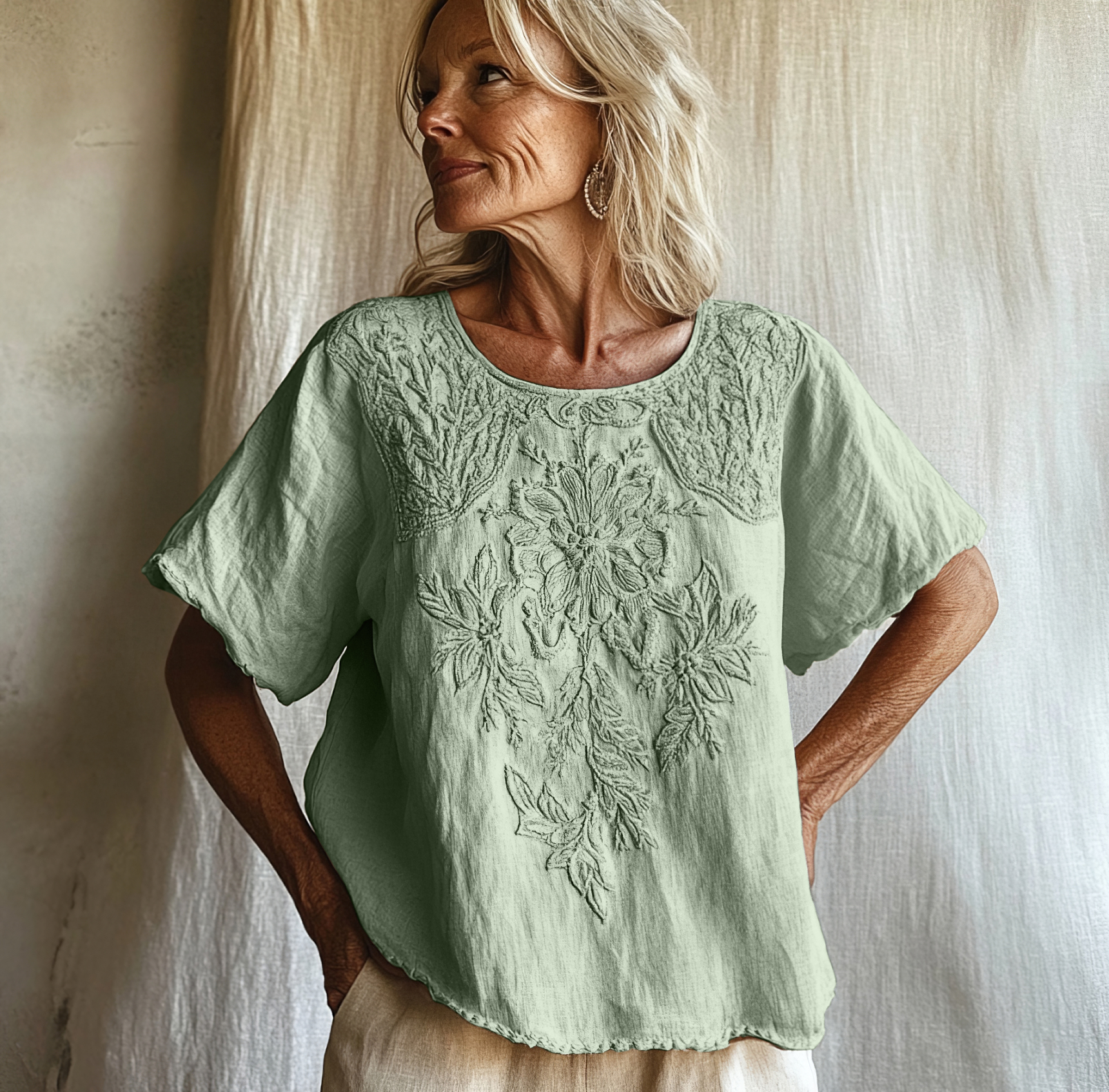 Vintage Floral Art Cotton Linen Comfy Shirt