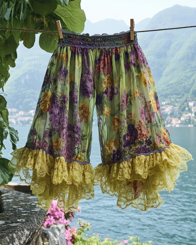 Summer Vacation Ruffle Lace Chiffon Shorts