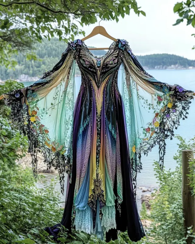 Summer Vacation Ruffle Lace Chiffon Contrast Dress