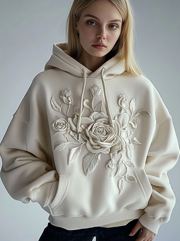 Women's Floral Embroidery Art Casual Hoodie
