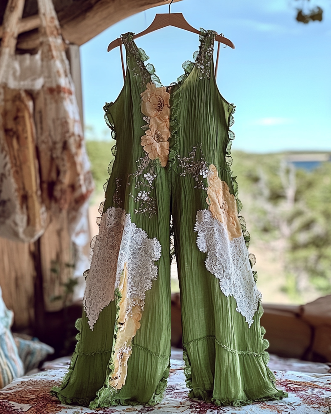 Summer Vacation Ruffle Lace Patchwork Jumpsuit