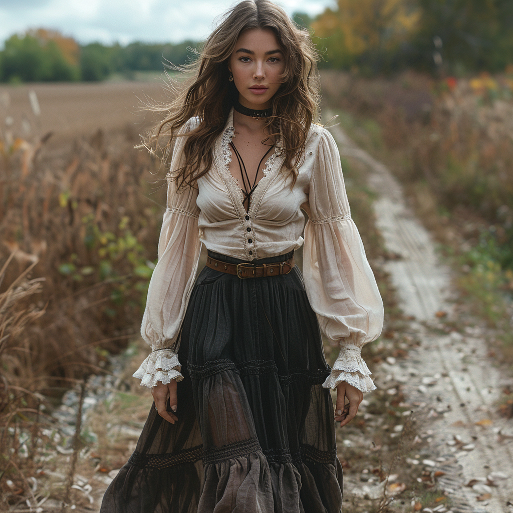 Women's Vintage V-neck Linen Long-sleeve Maxi Long Dress