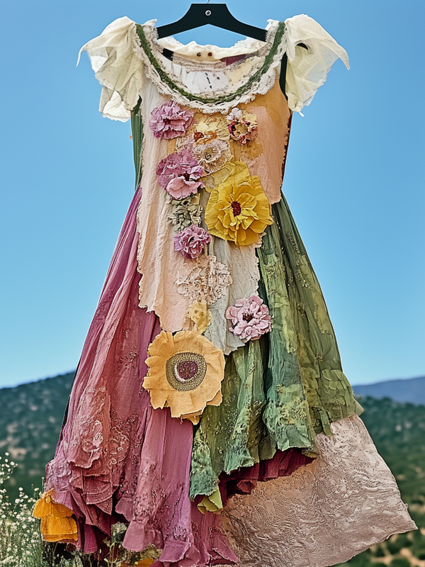 Summer colorful vacation patchwork contrast dress