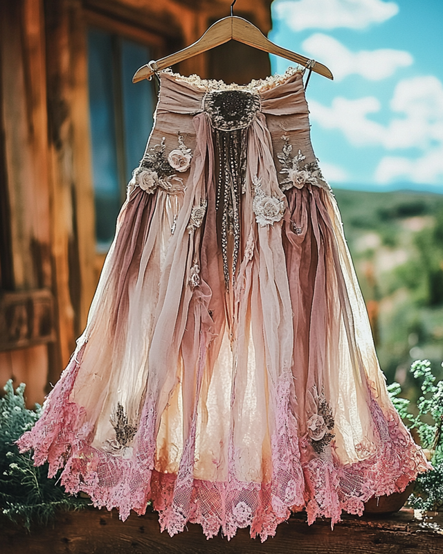 Summer Vacation Ruffle Lace Patchwork Skirt