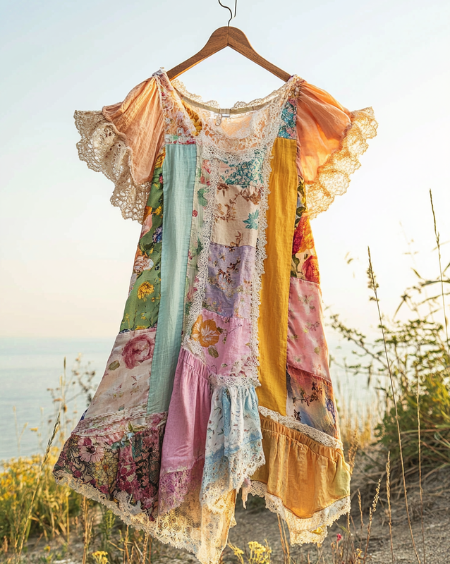 Vintage Summer Print Patchwork Dress