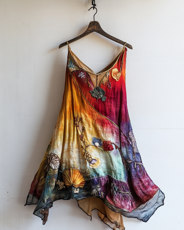 Handmade color block gradient rainbow ocean irregular dress