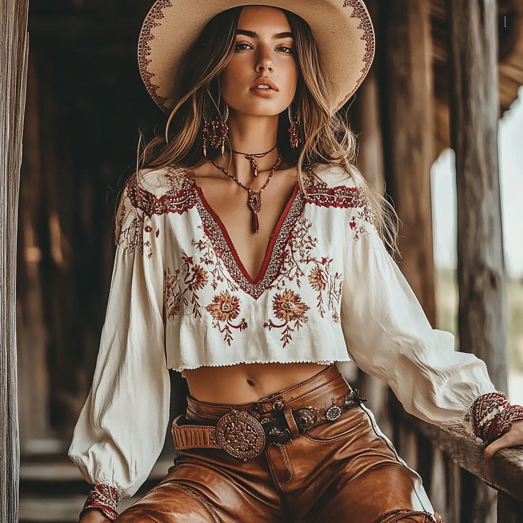 Women's Vintage Bohemian Ethnic Boho Print V-neck Lantern Sleeve Beige Blouse Western Shirts