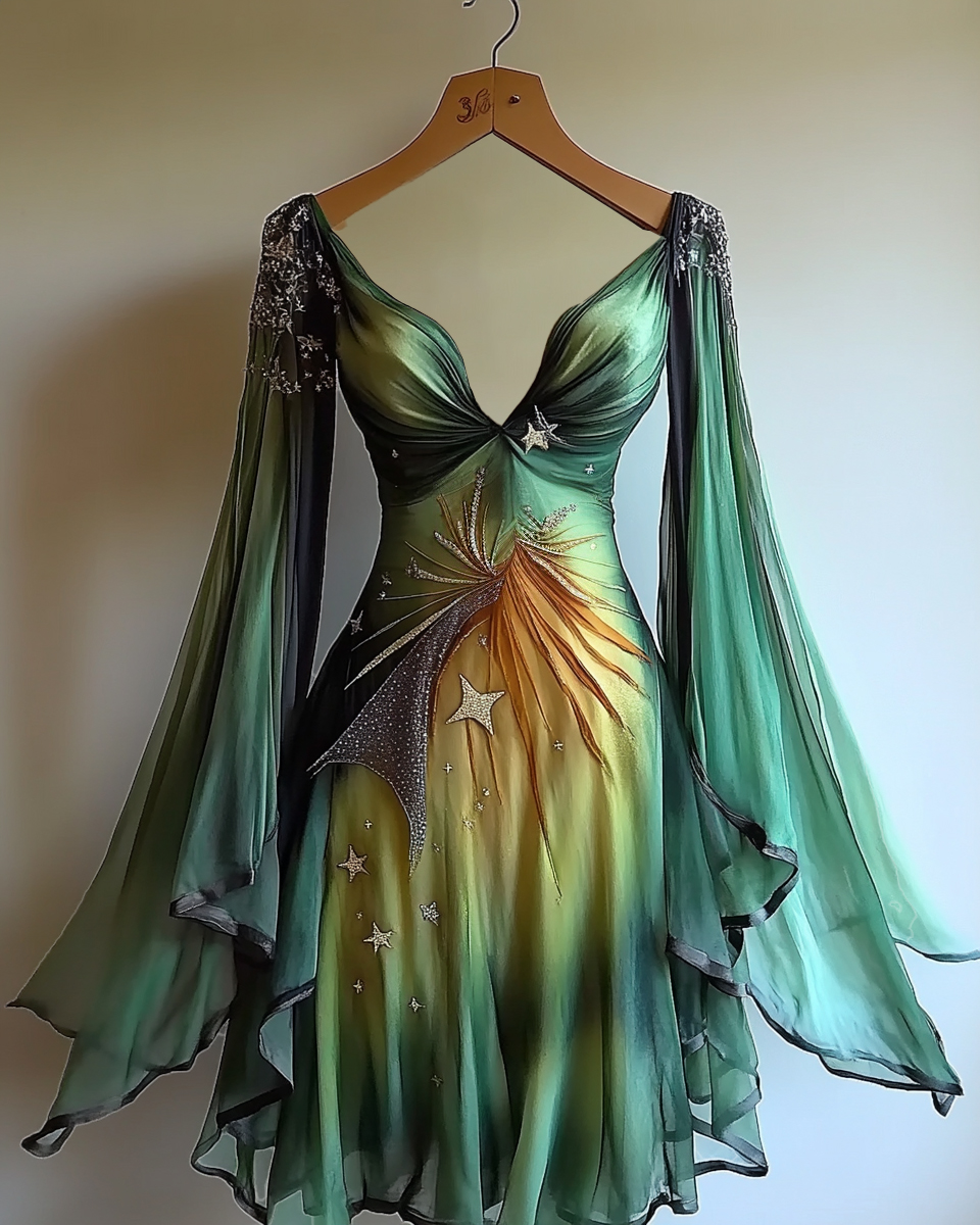 Handmade star and moon embroidery irregular dress