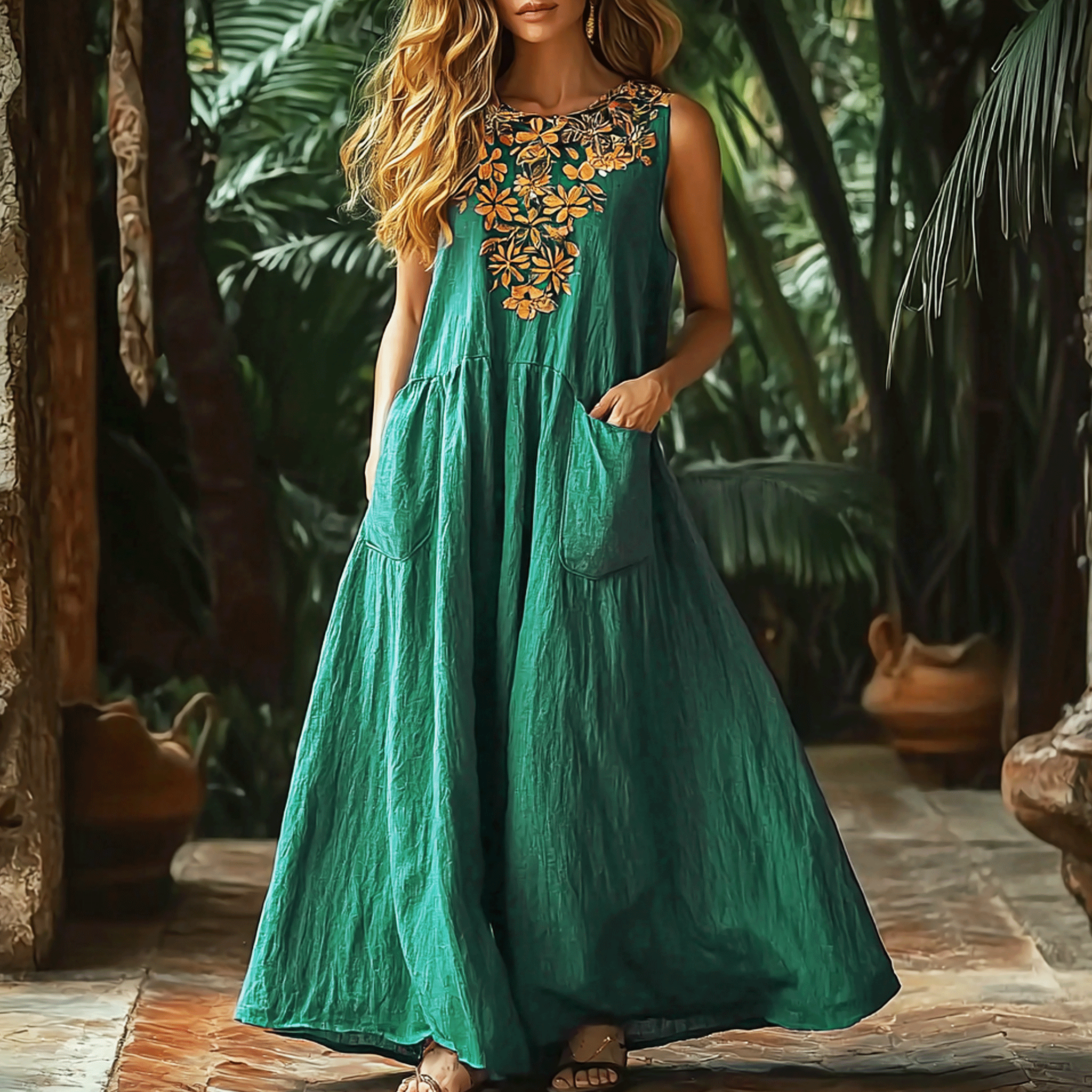 Women's Vintage Bohemian Simple Sleeveless Oversized Linen Maxi Dress