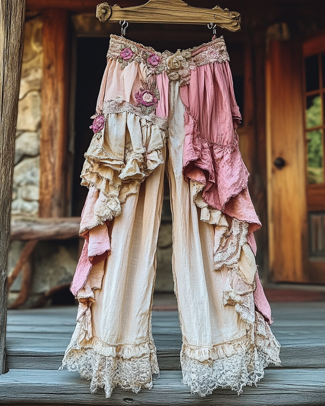 Summer Vacation Ruffle Lace Contrast Pants