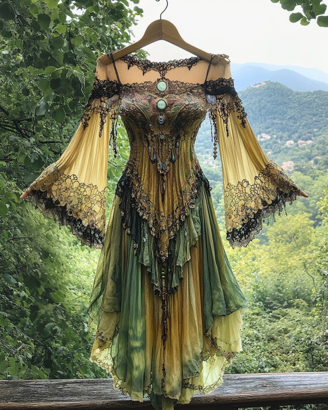 Summer Vacation Ruffle Lace Contrast Color Dress