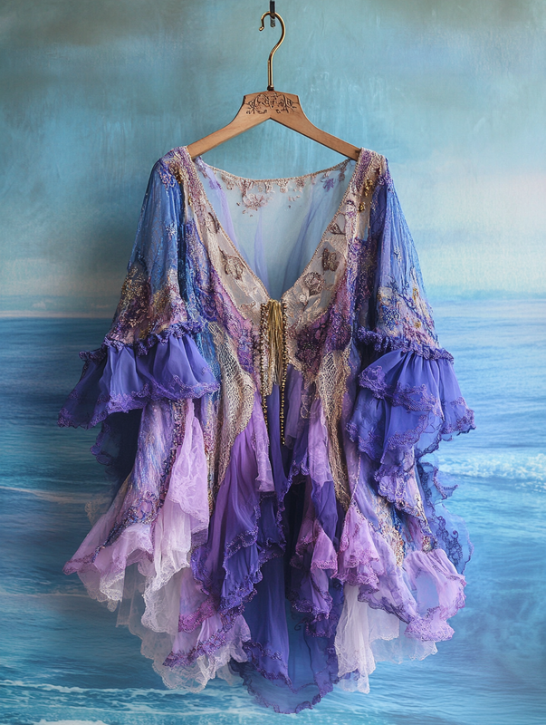 Summer Vacation Ruffle Lace Contrast Color Top