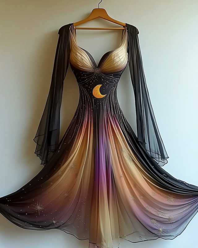 Handmade star and moon embroidery irregular dress
