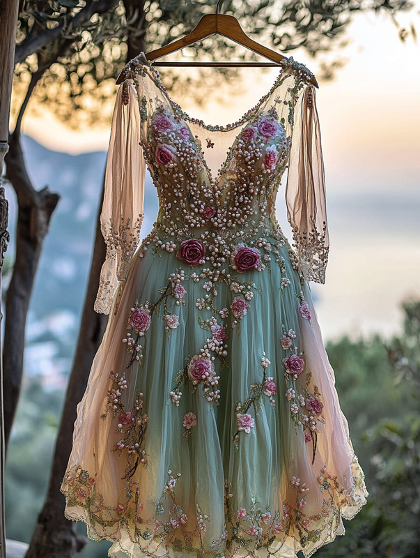Summer Vintage Floral Beaded Dress