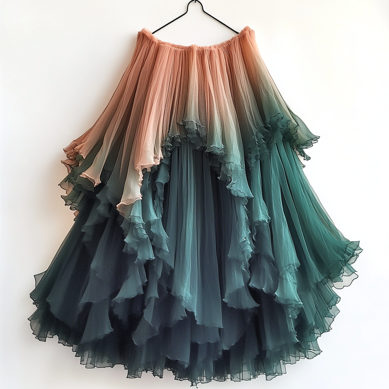 Summer gradient ruffle skirt