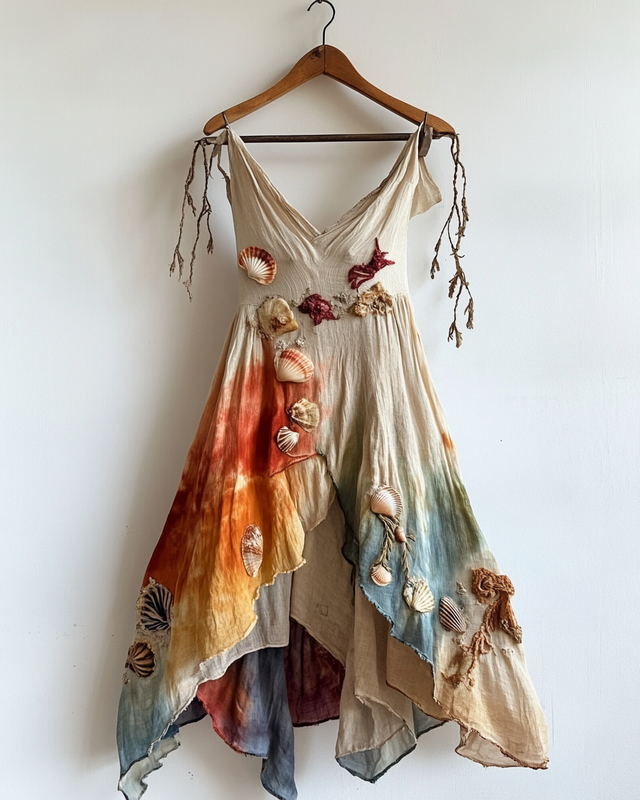 Handmade color block gradient rainbow irregular ocean dress